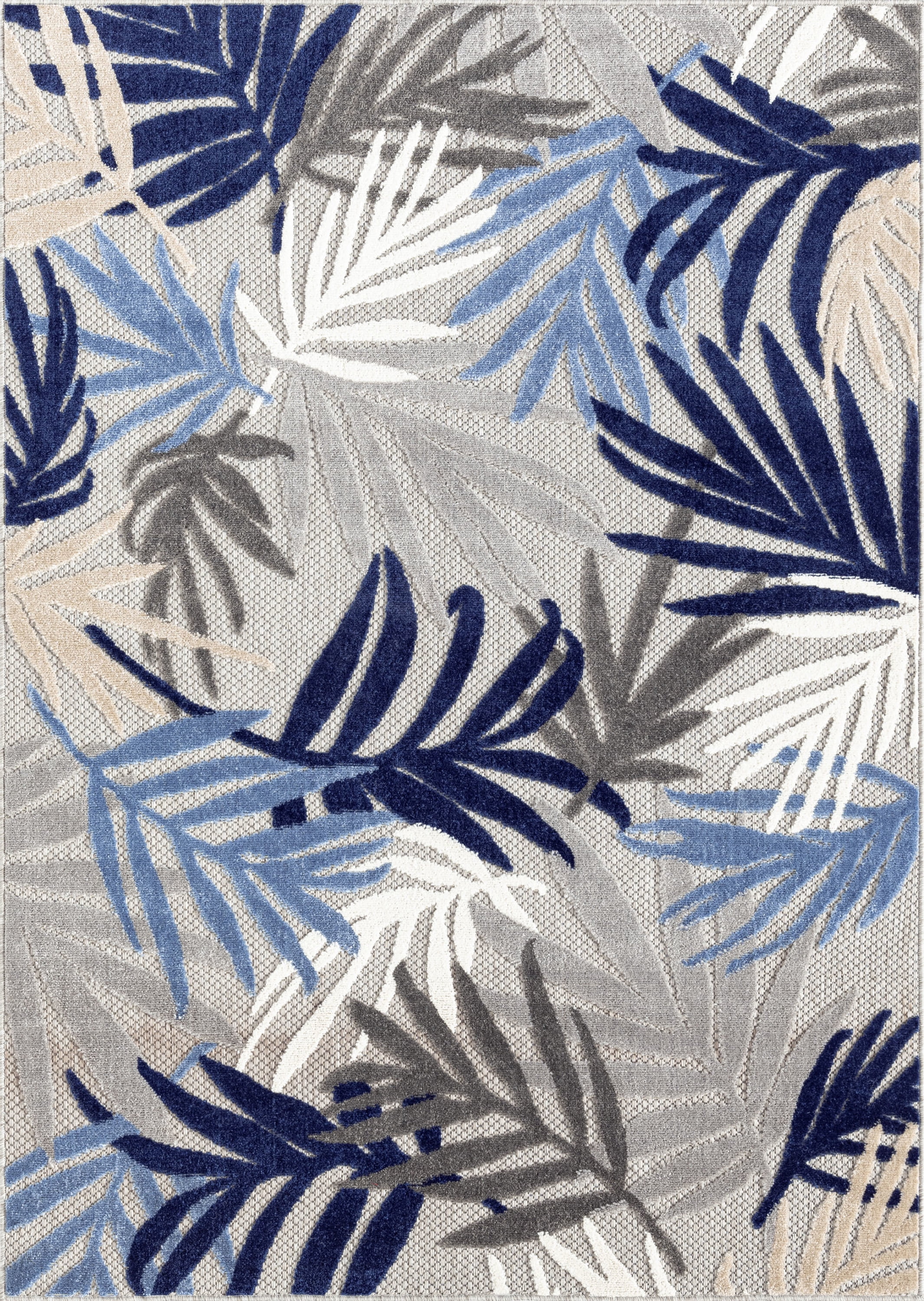 Oasis Modern Floral Blue and Cream Polypropylene Indoor Outdoor Area Rug, 5'x7' Rectangle
