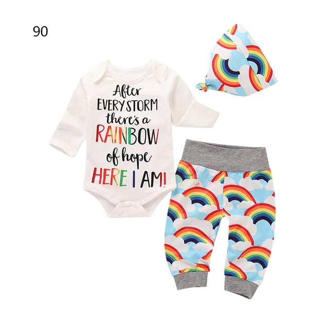 Qarigey 3 uds. Ropa de bebé, conjunto de ropa infantil, conjunto de mameluco, pantalones, camiseta de manga corta, gorra conjuntos de ropa blanco 90cm