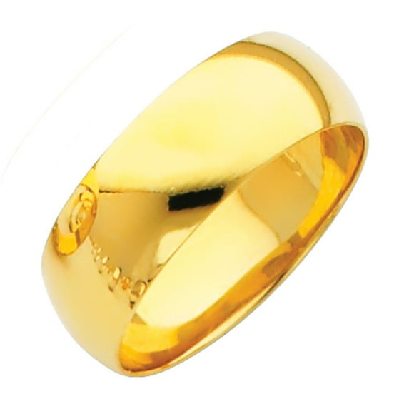 FB Jewels 14K Yellow Gold 7mm Solid Domed Traditional Comfort Fit Plain Men's Wedding Ring Band Size 6