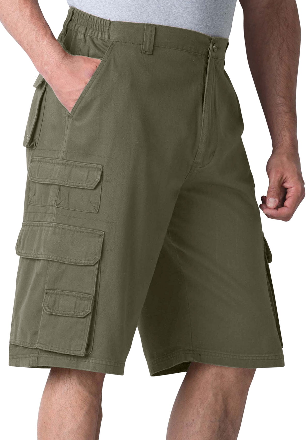 CASIVENT Men's Casual Twill Elastic 3/4 Cargo Shorts Below Knee Loose Fit Multi-Pocket Capri Long Shorts