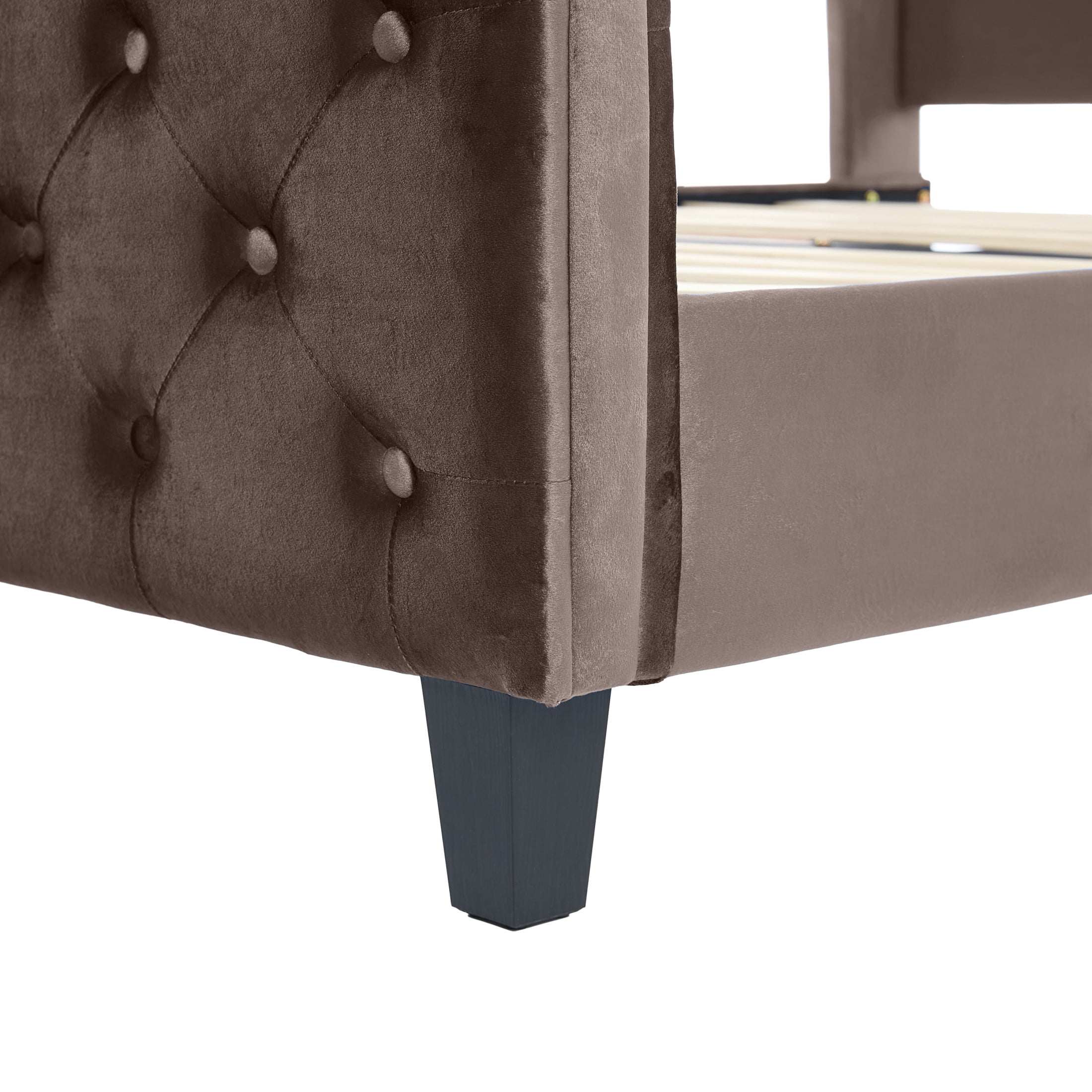 Christopher Knight Home Velvet Upholstered King Bed Frame with Wingback Headboard & Scroll Footboard, Brown