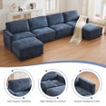 thumbnail image 3 of DOMICARE 144" Blue U-Shaped Modular Sectional Sofa with 2 Ottomans, Oversized 6 Seater Couch with Thick Chenille Cushions, Comfy Living Room Sofa, 3 of 7