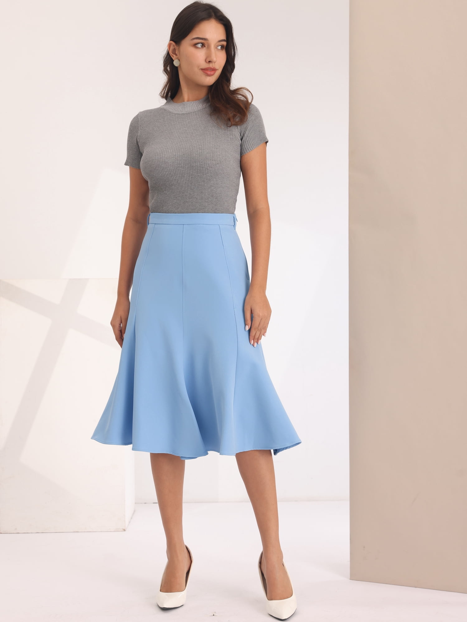 DARING DIVA Women's Mermaid Work High Waist Elegant Midi Fishtail Skirt M Blue