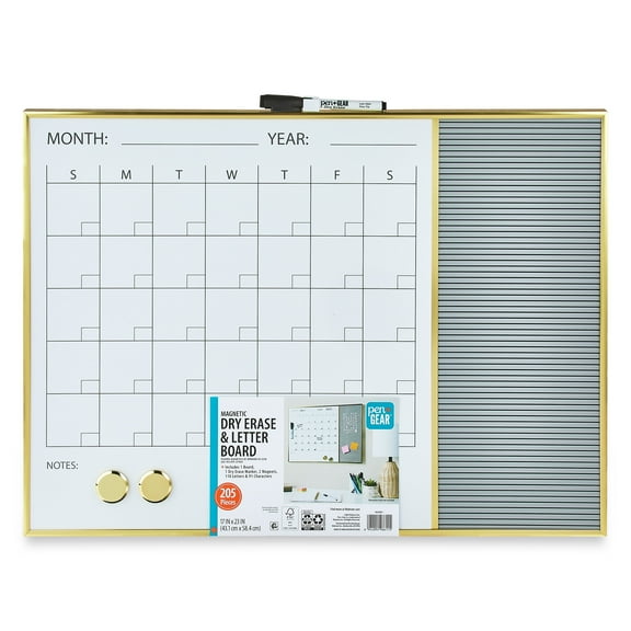 Pen+Gear Magnetic Dry Erase Monthly Wall Calendar and Letter Board, 17" x 23"