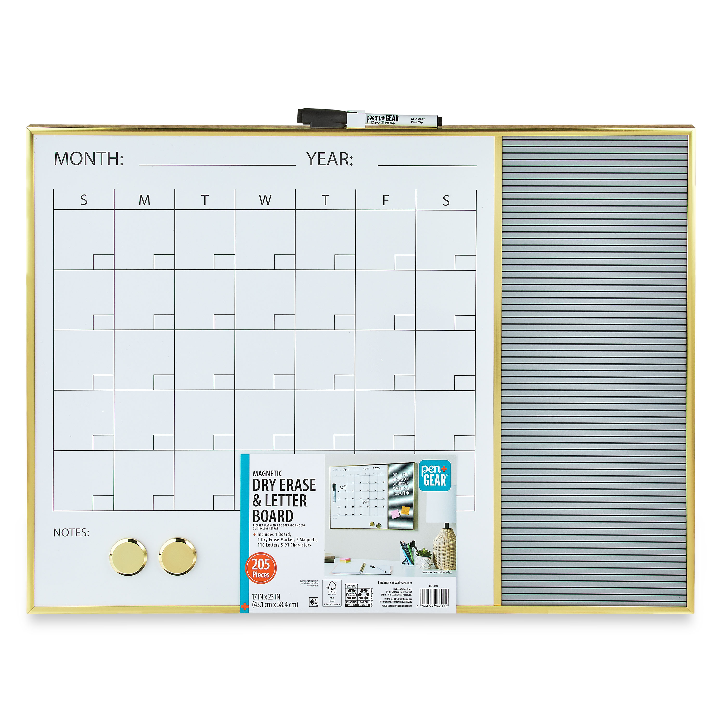 Pen+Gear Magnetic Dry Erase Calendar & Letter Board 17x23 photo 1
