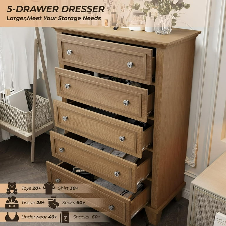 Modern 48" Tall 5 Drawer Dresser for Bedroom, Wood Chest of Drawers with Metal Handles, Storage Organizer Cabinet for Living Room, Hallway & Entryway Modern 48" Tall 5 Drawer Dresser for Bedroom, Wood Chest of Drawers with Metal Handles, Storage Organizer Cabinet for Living Room, Hallway & Entryway