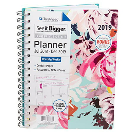 PlanAhead See It Bigger 18 Month Planner, July 2018 - December 2019, Assorted (Best College Planner App 2019)