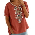 thumbnail image 5 of Vinsonshop Embroidered Cotton Linen Tops for Women Beach Shirts Cotton Linen Blouse Embroidered Shirt Vacation Clothes Peasant Gauze Blouses Boho Gauze Tops Summer Tops for Women Orange 3XL, 5 of 9