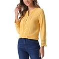 thumbnail image 4 of INSPIRE CHIC Women's Boho Half Button Placket Long Sleeve Lace Crochet Blouses, 4 of 6