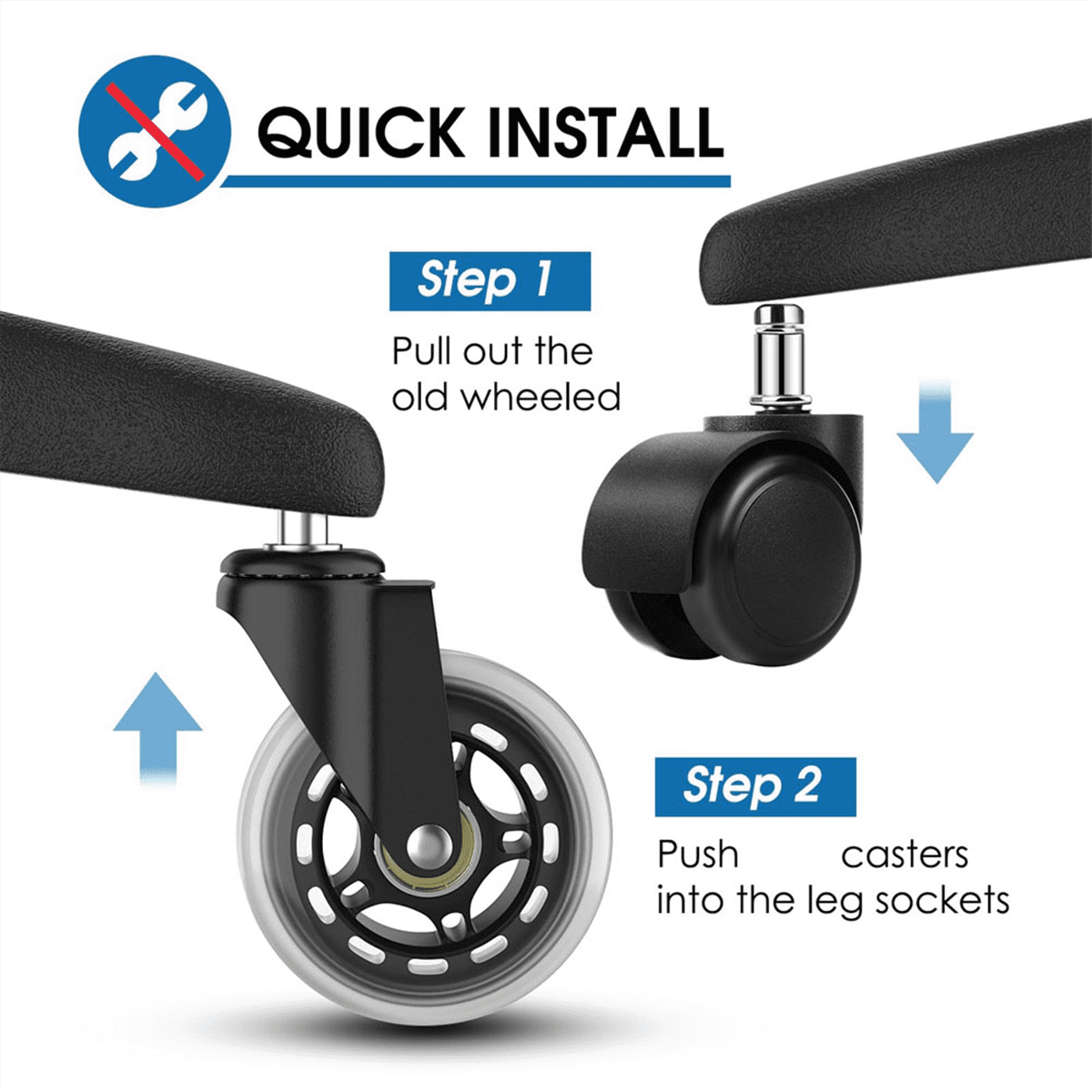 Office Chair Wheels, 3Inch Replacement Soft Mute Desk Caster Wheels for Work & Gaming Chair, Heavy Duty and Safe