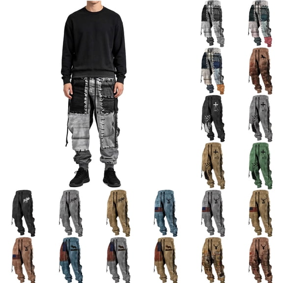 VeFlora Mens Western Aztec Pants Vintage Drawstring Fall Sweatpants with Pocket Cool Graphic Baggy Jogger Pants(Grey1/S)