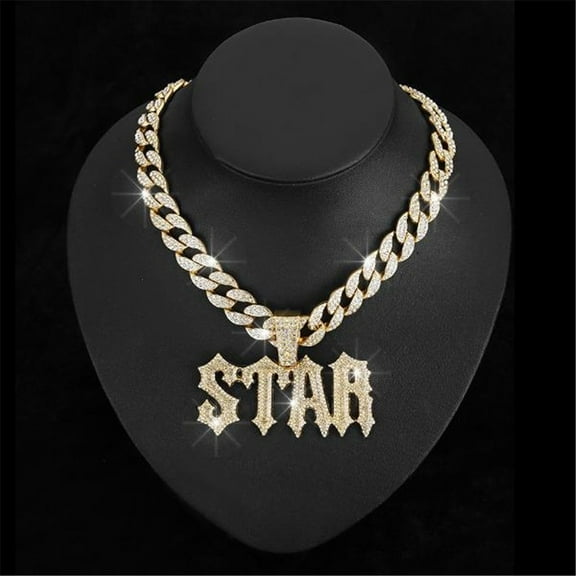 Men Women Hip Hop Letters STAR Pendant Necklace with 15mm Cuban Chain HipHop Iced Out Bling Necklaces Fashion Charm Jewelry