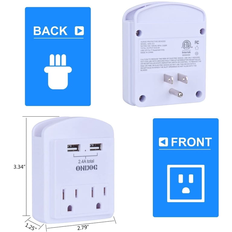 ONDOG Wall Outlet Extender 2-Pack with 2 USB Ports photo 6