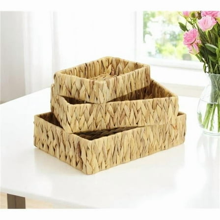 HomeRoots 571503 Natural Water Hyacinth Rectangular Baskets, Brown - Set of 3