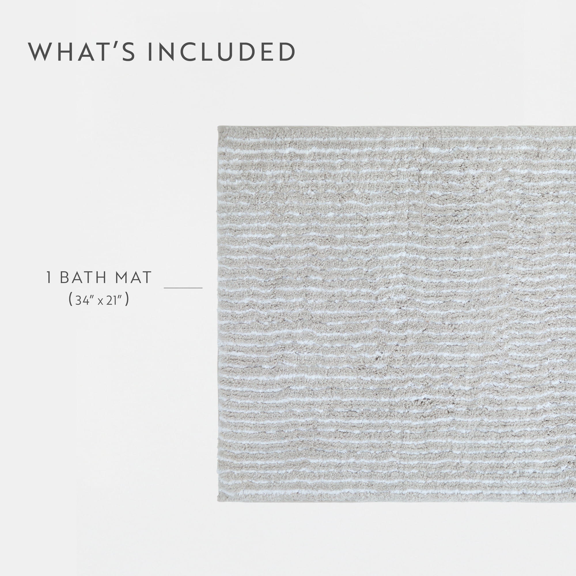 Noble Linens Pinstripe Cotton Bath Mat, 34 in x 21 in, Light Gray