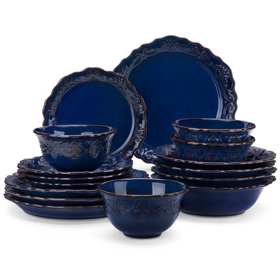 vancasso 16 pcs Dinnerware Sets, Plates and Bowls Set for 4, Stoneware Dinner Set, Blue