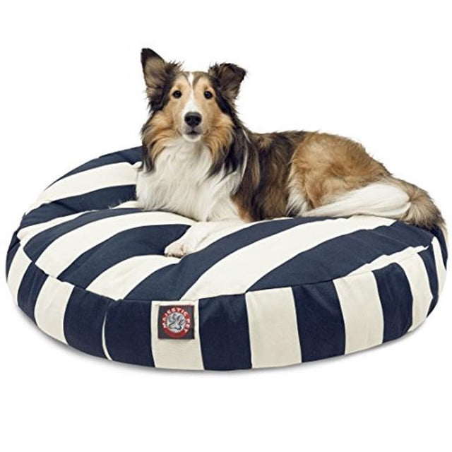 MajesticPet 788995508182 Lit pour Animaux Rond à Rayures Verticales 36 Po., Bleu Marine - Moyen