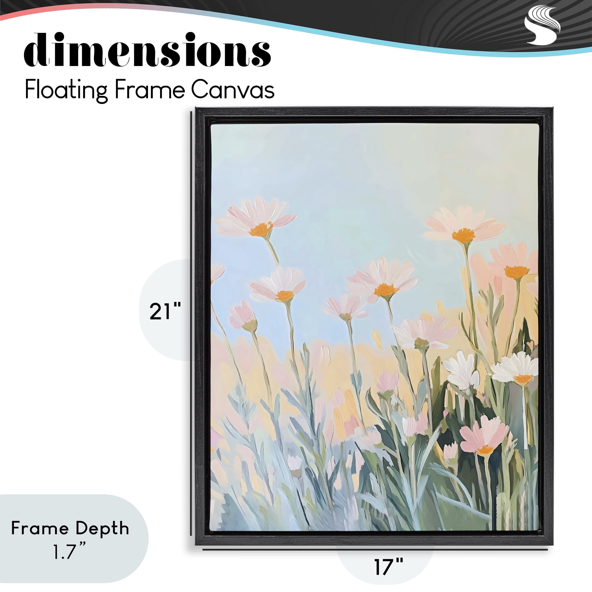 Stupell Industries Pastel Meadow Daisies at Dawn Black Framed Floater Canvas Wall Art, design by The Prints Vibe