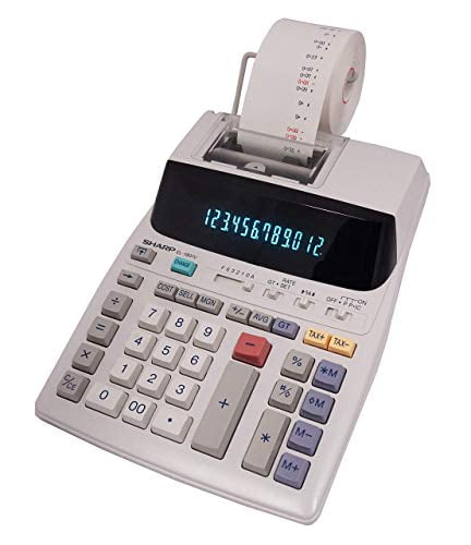 Sharp EL-1801V Portable 12-Digit 2-Color Compact Printing Calculator ...