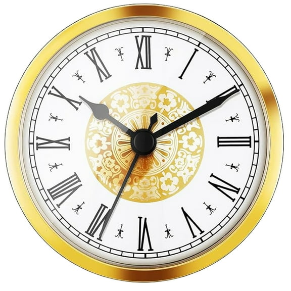 Acahhotxx Clock Insert, Elegant Round Clock Insert With Roman/Arabic Numerals Gold/Silver Trim Option Small Clock For Home Offices - M