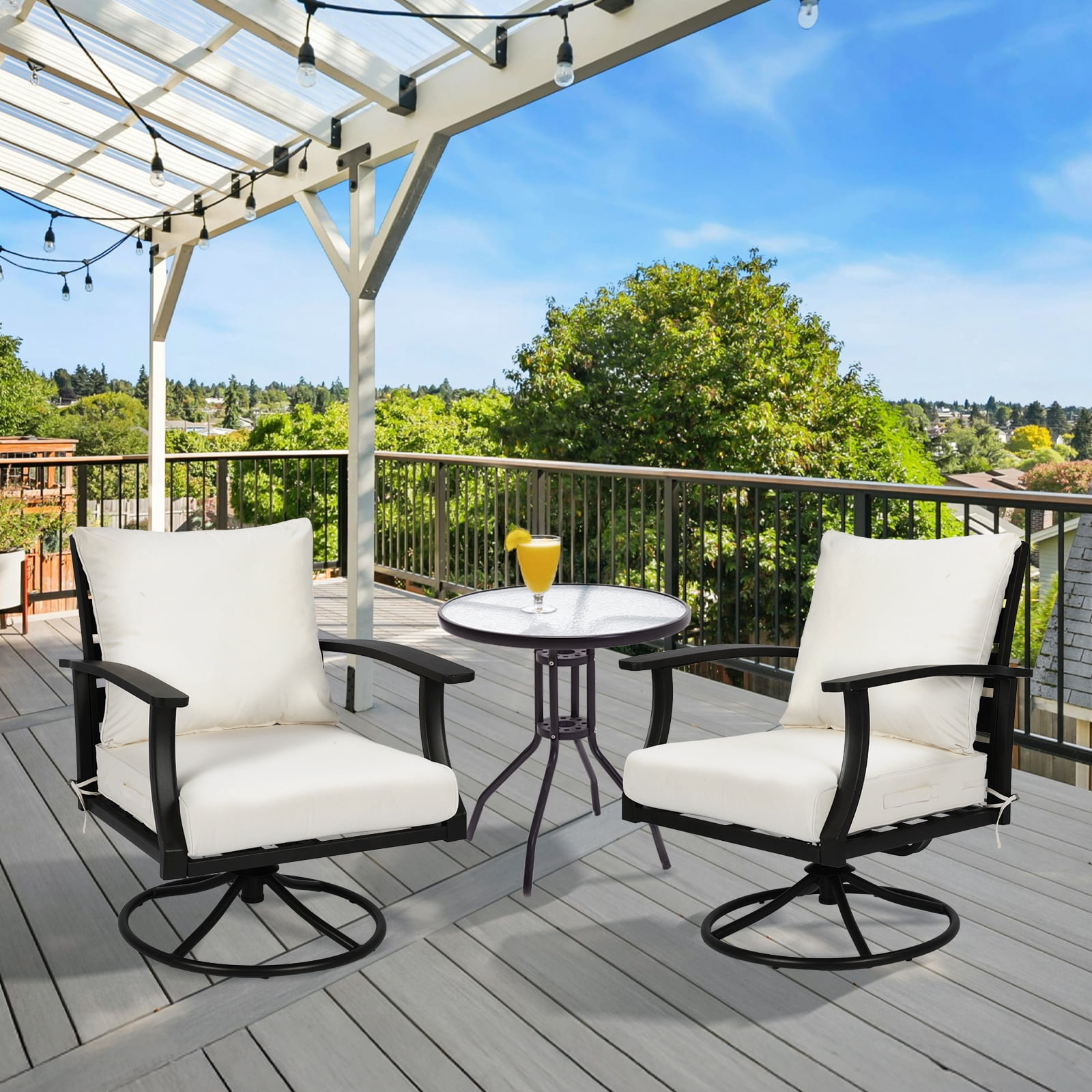 BPS 19x19 Inch Outdoor Deep Seat Cushion Set, Waterproof Patio Furniture Cushions with Adjustable Straps & Removable Cover for Patio, Deck, or Garden, Ivory White