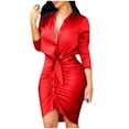 thumbnail image 2 of Tejiojio Fall Clearance Women Professional Dress V-neck Long Sleeve Solid Bandage Shirt Dress, 2 of 9