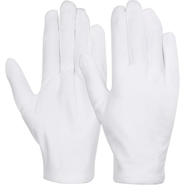 White Cotton Gloves, 6 Pairs Cotton Gloves Large Cloth Gloves for Women Dry Hands Eczema Moisturizing Serving Archival Cleaning Coin Jewelry Silver Costume Inspection
