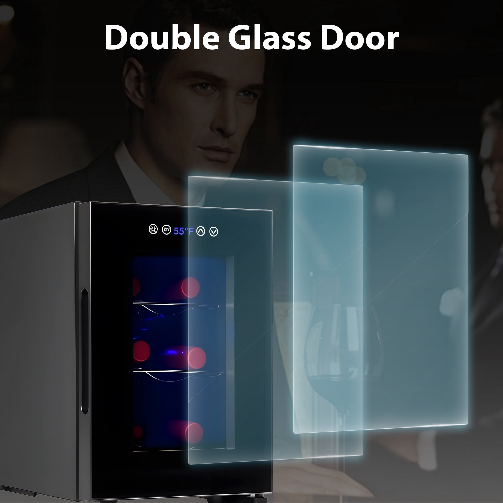 Iceblue 6 Bottle Wine Cooler with 4A Cooling Chip, Digital Temperature Control，Portable Wine Refrigerator, Compact Fridge
