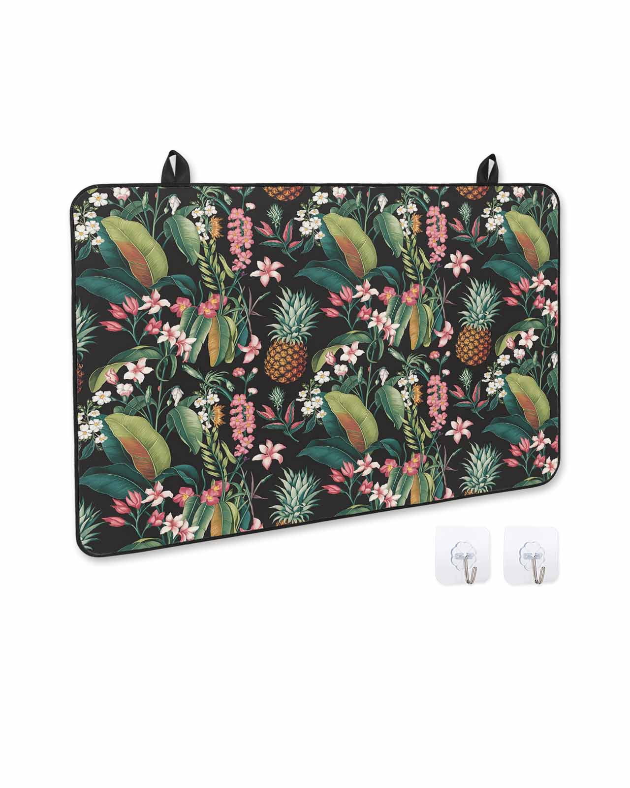 nqOlkjepod Large Induction Cooktop Protector Mat 36"x21", Summer Tropical Stove Top Covers for Electric Stove, Pineapple Floral Botanical Leaves Stove Burner Cover Mats, Glass Top Stove Cover
