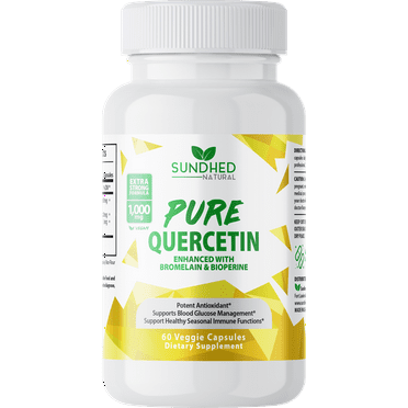 Sundhed Natural Pure Quercetin with Bromelain and Bioperine - Antioxidant support, extra strong formula with 1000mg, 1-month supply