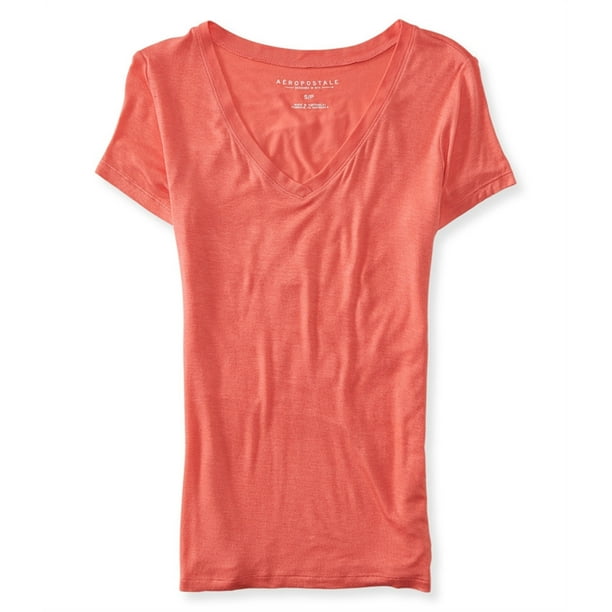 Aeropostale - Playera básica delgada para mujer Seriously Soft, naranja, pequeña Aeropostale Camiseta básica