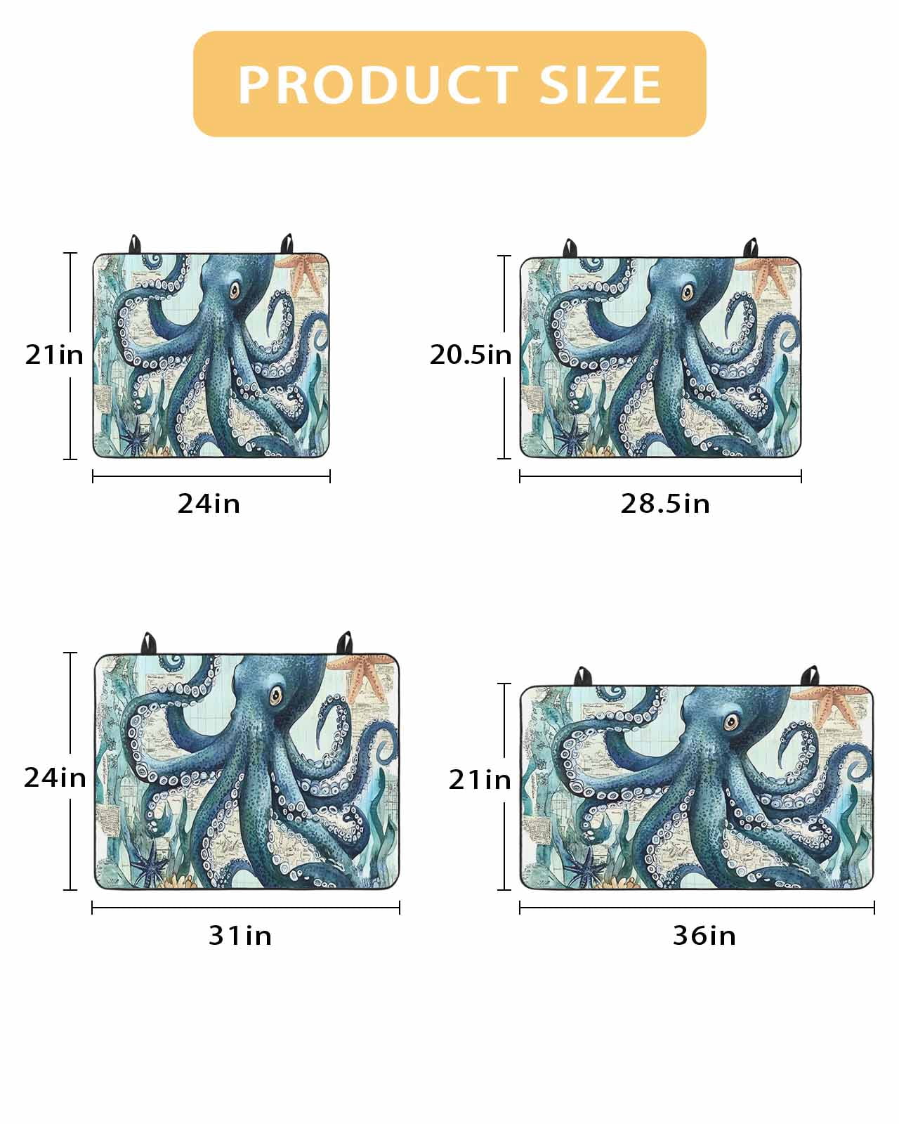 nqOlkjepod Large Induction Cooktop Protector Mat 24"x21", Ocean Octopus Stove Top Covers for Electric Stove, Nautical Coastal Vintage Starfish Coral Stove Burner Cover Mats, Glass Top Stove Cover