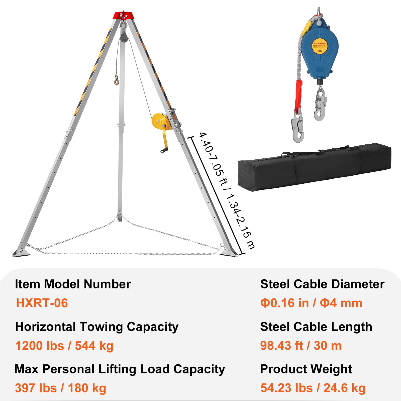 KFFKFF 1200 lbs Confined Space Tripod Kit Rescue Tripod Fall Protection 4-7 ft. Legs
