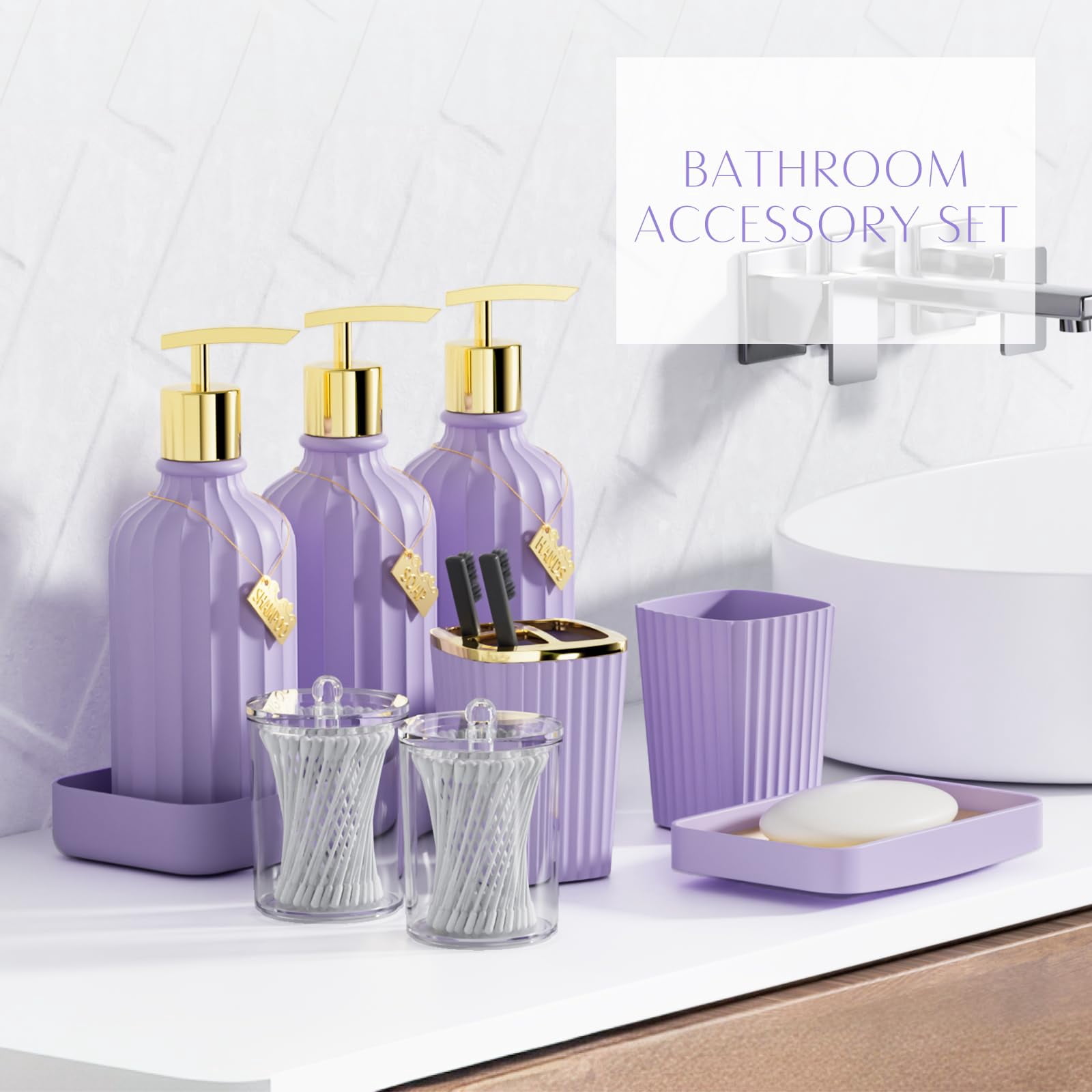 17PCS Bathroom Accessories Bathroom Set Black Bathroom Accessories,Toilet Brush, Trash Can, Qtip Holder Dispenser& 3PCS Soap Dispenser