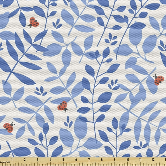 Nature Upholstery Fabric by the Yard, Continuous Pattern with Tree Branches Leaves with Ladybugs, Decorative Fabric for DIY and Home Accents, 3 Yards, Violet Blue Eggshell by Ambesonne