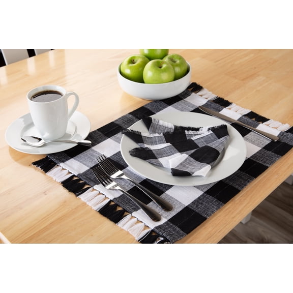 Mainstays Buffalo Plaid Woven Cotton Placemat, 1 Piece, Black and White