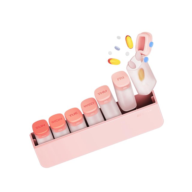 Organizador de pastillas KERTSSY, semanal, 1 vez al día, 7 días, rosa