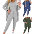 thumbnail image 2 of 3 Pcs/Set Women Vest Coat Pants Suit Round Neck Sleeveless Top Long Sleeves Solid Color Coat Elastic Waist Wide Leg Trousers Daily Wear Sport Outfit Fall Spring Tracksuit, 2 of 8