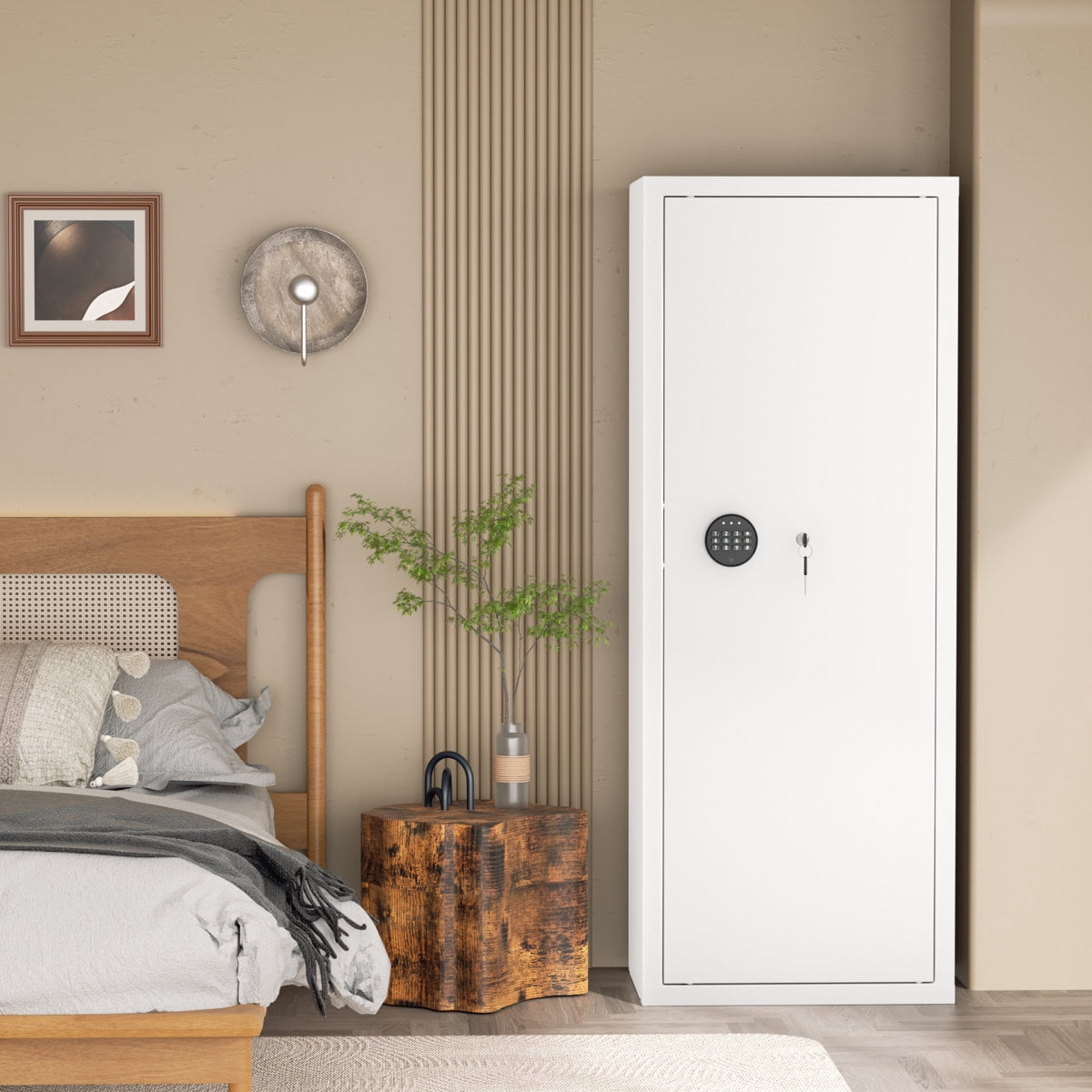 SOLAURA 10-14 Gun Safe, Quick Access Long Gun Safe for Home Rifles and Pistols, Large Gun Cabinet with Adjustable Shelves for Home, Office(Assembly Required, White)