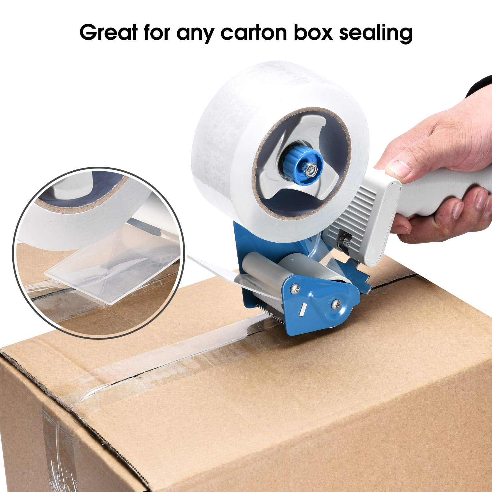 2 Inch Tape Gun Dispenser, Industrial Side Loading Packing Tape Dispenser, Heavy Duty Carton Sealing Tool for Warehouse Office Moving, Blue