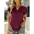 thumbnail image 3 of Encolax Womens Summer V Neck T Shirt Ruffle Short Sleeve Tunic Blouses Maroon XL, 3 of 7
