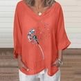 thumbnail image 2 of Zszcpp Casual Tops For Women Dandelion Printed Three Quarter Sleeves Linen Large Size Leisure V Neck Blouse Casual Blouses, 2 of 4