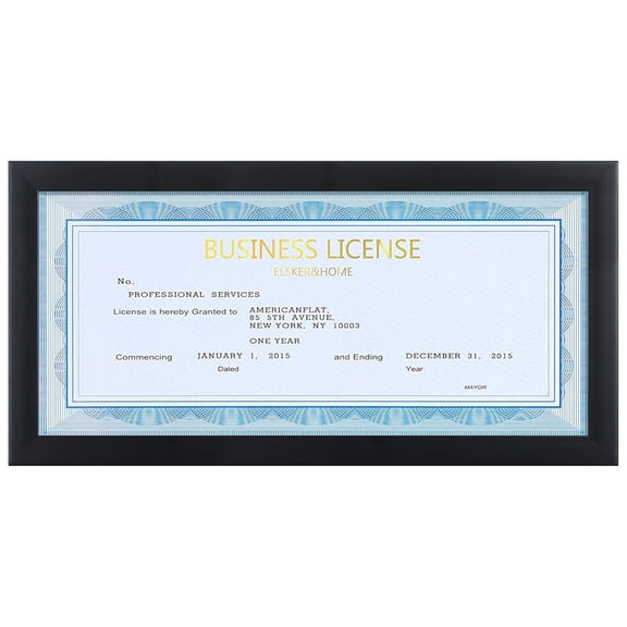 ELSKER&HOME 4x9 Business License Frame Black for 4 x 9 Standard Business Licence, Wall or Tabletop Display Panoramic Picture with No Mat (1 Pack)