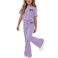thumbnail image 3 of akafmk Fashion Girls Summer Outfits Round Neck Short Sleeve Tshirts Flare Pants Casual Outdoor Vacation Matching Sets 5-15 Years, 3 of 7