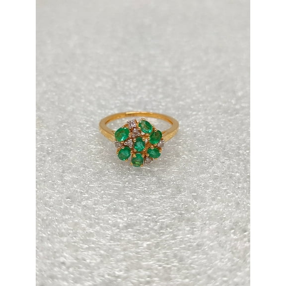 14k Solid Yellow Gold AA Quality Emerald With Diamond Woman Ring