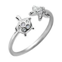 Fiaya Women Cute Turtle Starfish Asymmetric Small Open Rings, 1pc Women Dainty Animals Adjustable Knuckle Rings, Thin Tiny Finger Rings for Daughter Bff Birthday (Silver)