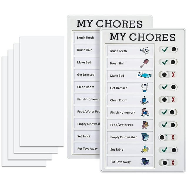 POINTERTECK 2Pcs Portable Chore Chart Memo Boards-4.7x7.9 Inch Detachable Message Board with 4 Cardstock Individual Schedule Chart Daily Affairs for Home Planning Reminder Tool to Do List