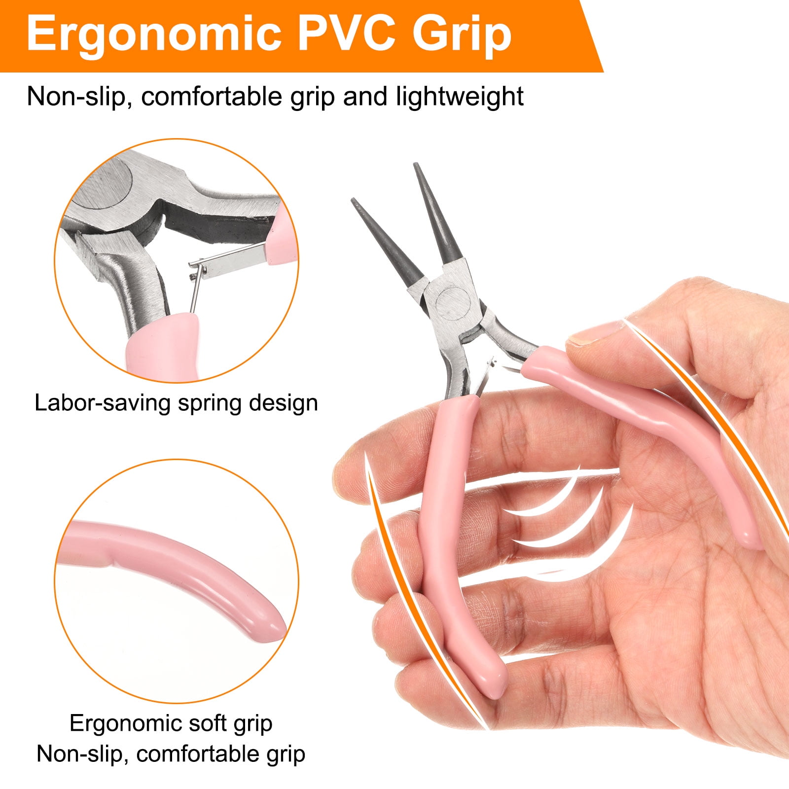 Uxcell 11pcs Jewelry Pliers Kits Jewelry Making Pliers Tool Needle/Round/End Cutter/Bent/Long/Flat Nose Pliers Wire Cutter & Diagonal Cutter for  Tool Hobby Craft, Pink