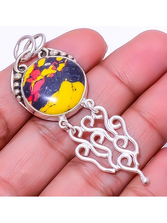 Mosaic Balloon Jasper 925 Sterling Silver Pendant 2.34" A370, Christmas Gift, Gemstone Silver Jewelry, Jasper Pendant, New Year Sale