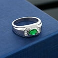 thumbnail image 3 of Gem Stone King 1.31 Cttw Green Nano Emerald and White Created Sapphire Ring for Men | 925 Sterling Silver | Gemstone May Birthstone | Oval 8X6MM | Available in Size 7, 8, 9, 10, 11, 12, 13 | Size 13, 3 of 3